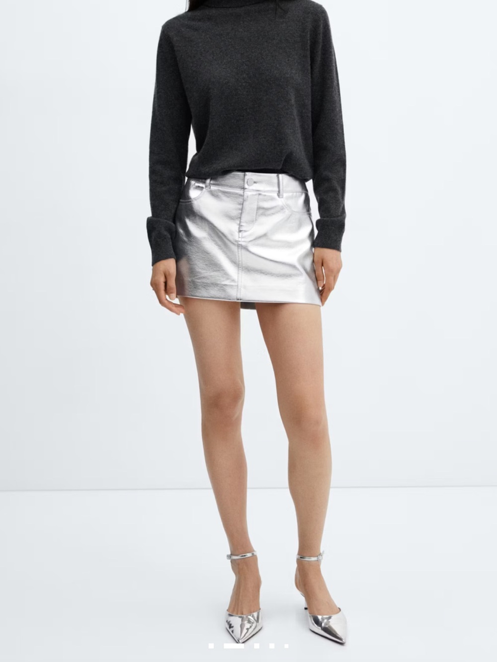 Mango Metallic Faux Leather Silver Mini Skirt - Medium